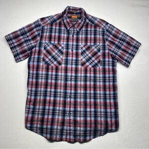 Merrell Plaid Red And Blue Men’s Button Up Short Sleeve Shirt Size Large UPF 20+